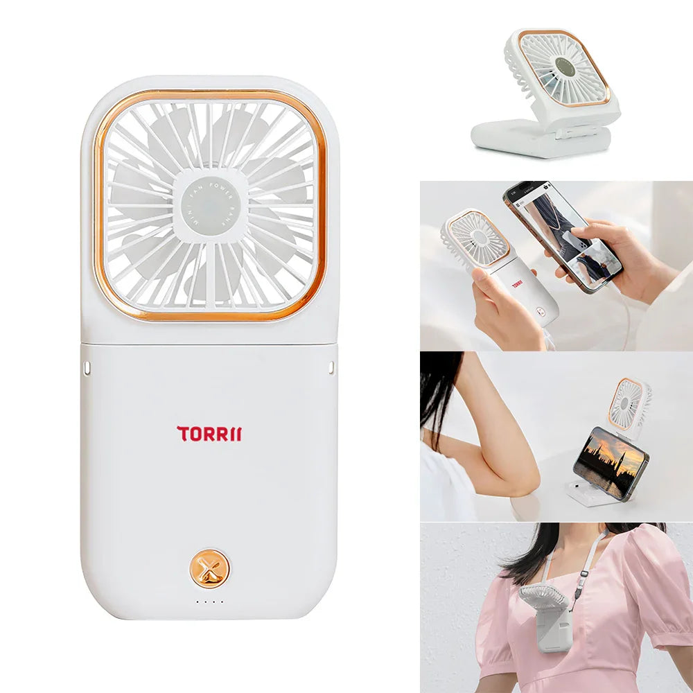 Torrii Cool Foldable Fan With 3000Mah Powerbank - White - Tashqila Torrii Cool Foldable Fan With 3000Mah Powerbank - White - Tashqila